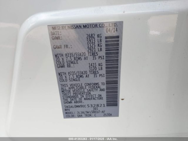 5N1AL0MN9EC532821 Infiniti QX60