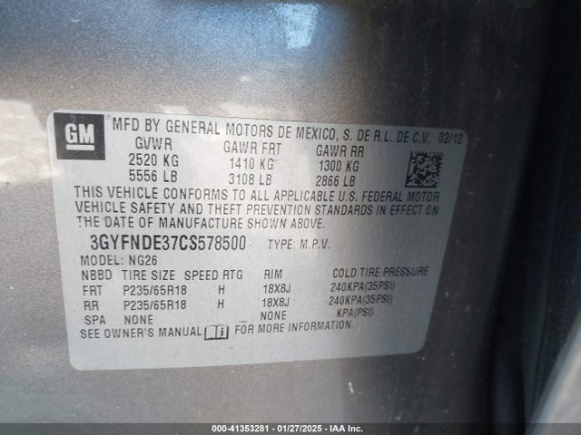 2012 CADILLAC SRX 3GYFNDE37CS578500 Photo 8