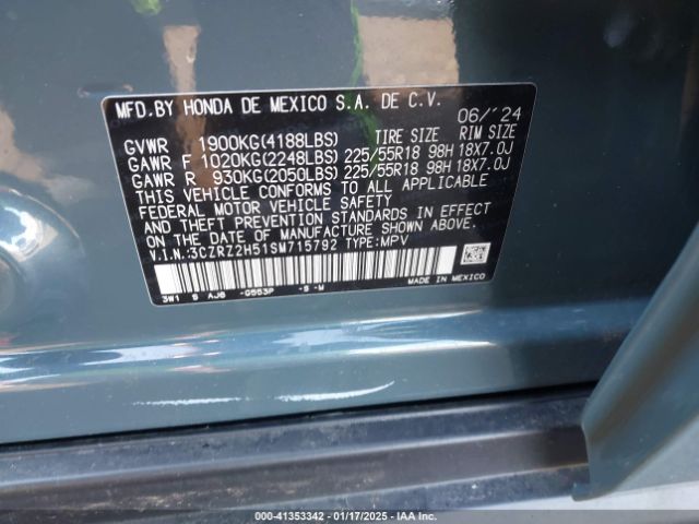 3CZRZ2H51SM715792 Honda Hr-v Awd Sport