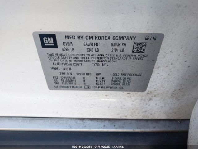 KL4CJBSB5GB729673 Buick Encore Convenience