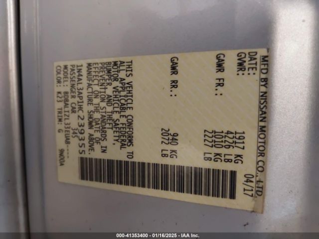 1N4AL3AP1HC239355 Nissan Altima 2.5 Sv