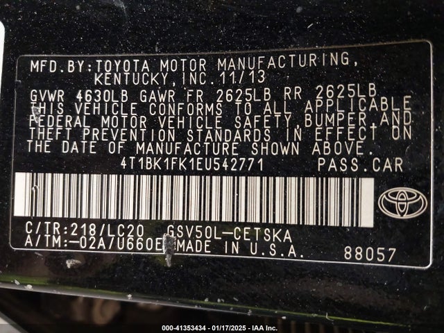 4T1BK1FK1EU542771 Toyota Camry Se V6