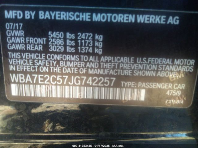 WBA7E2C57JG742257 BMW 740I