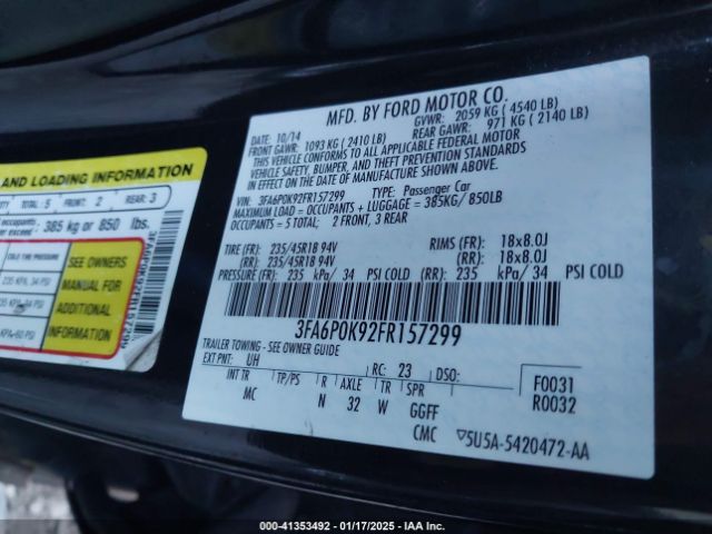 3FA6P0K92FR157299 Ford Fusion Titanium
