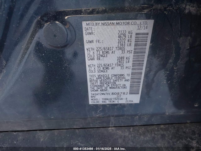 Nissan ROGUE SV 2015 5N1AT2MV7FC808782 Image 9