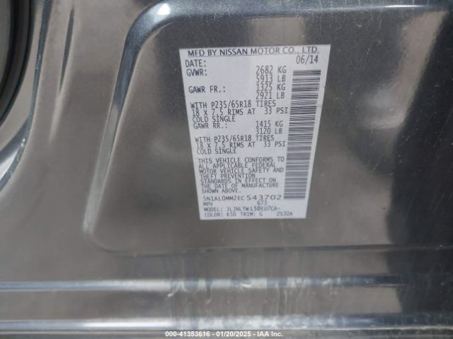 5N1AL0MM2EC543702 Infiniti QX60