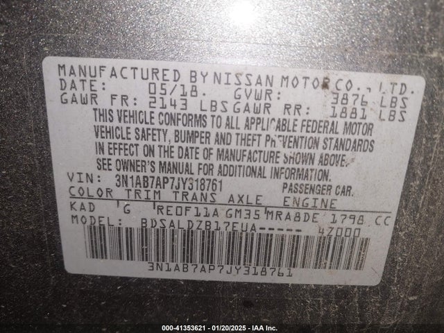 3N1AB7AP7JY318761 Nissan SENTRA SV