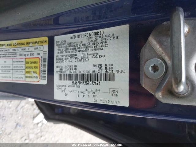 Ford FUSION SE 2016 3FA6P0H72GR322694 Image 9