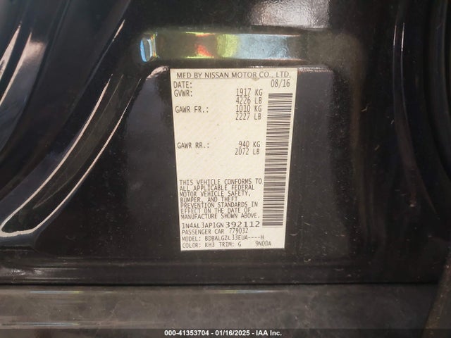 41353704 :رقم المزاد ، 1N4AL3AP1GN392112 vin ، 2016 Nissan Altima 2.5 S مزاد بيع