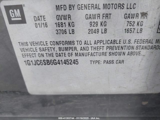 1G1JC6SB6G4145245 Chevrolet Sonic Lt Auto