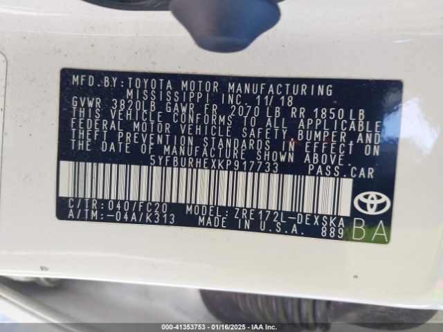 5YFBURHEXKP917733 Toyota COROLLA SE