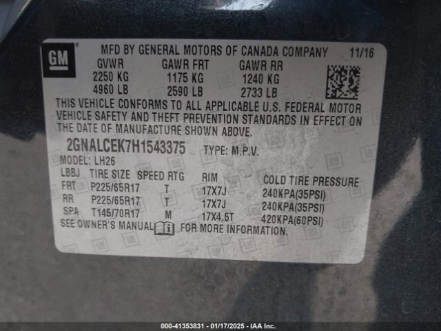 2GNALCEK7H1543375 Chevrolet EQUINOX LT