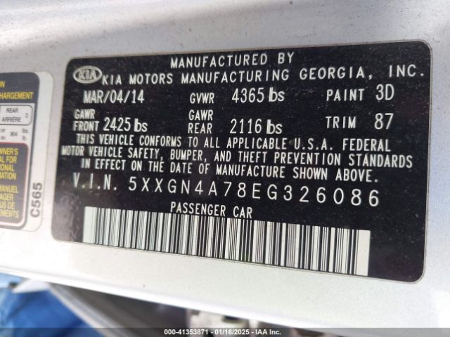 5XXGN4A78EG326086 KIA OPTIMA EX