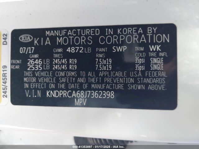 KNDPRCA68J7362398 KIA Sportage Sx Turbo