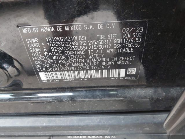 3CZRZ1H3XPM733756 Honda Hr-v 2wd Lx