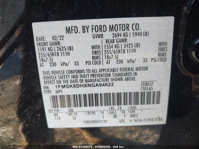 Ford EXPLORER XLT 2022 1FMSK8DHXNGA94822 Image 9