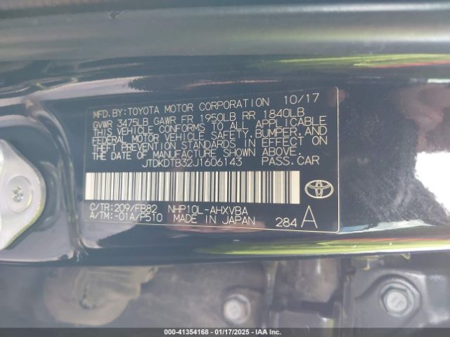 JTDKDTB32J1606143 Toyota Prius C Two
