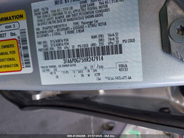 3FA6P0G75HR247914 Ford FUSION S