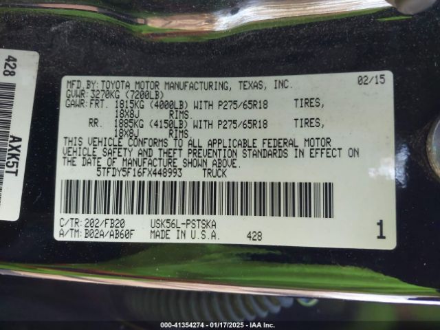 5TFDY5F16FX448993 Toyota Tundra Sr5 5.7l V8