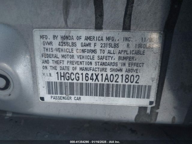 2001 HONDA ACCORD SDN 1HGCG164X1A021802 Photo 8
