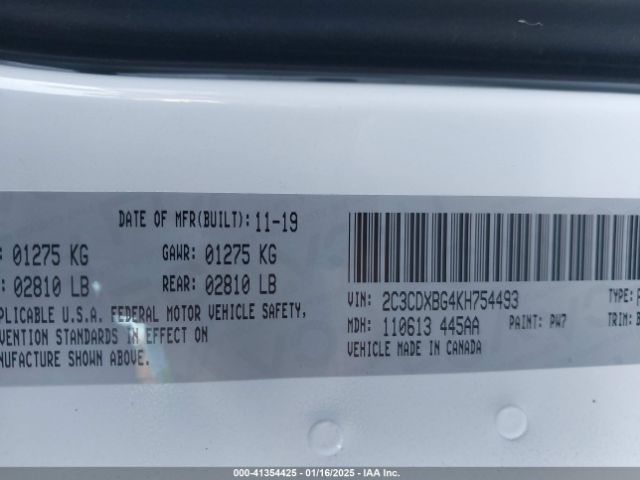 2C3CDXBG4KH754493 Dodge Charger Sxt Rwd