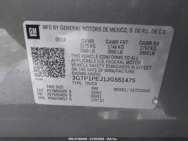 Aukcja sprzedaży 2018 Gmc Sierra 1500 Denali, vin: 3GTP1PEJ1JG551475, numer aukcji: 41354440