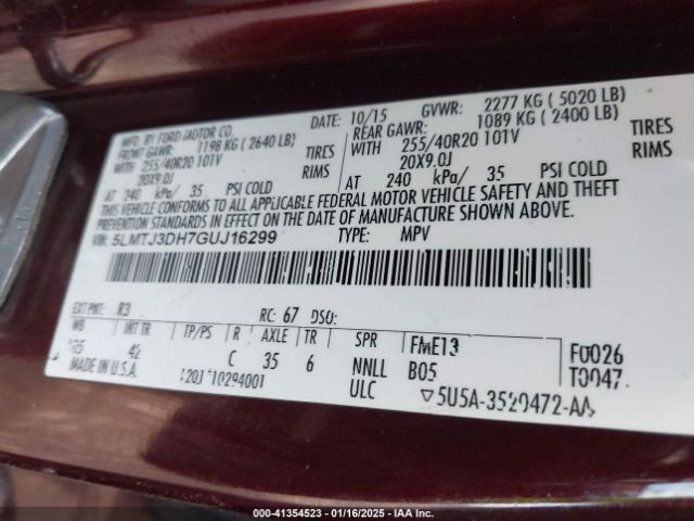 5LMTJ3DH7GUJ16299 Lincoln Mkc Reserve
