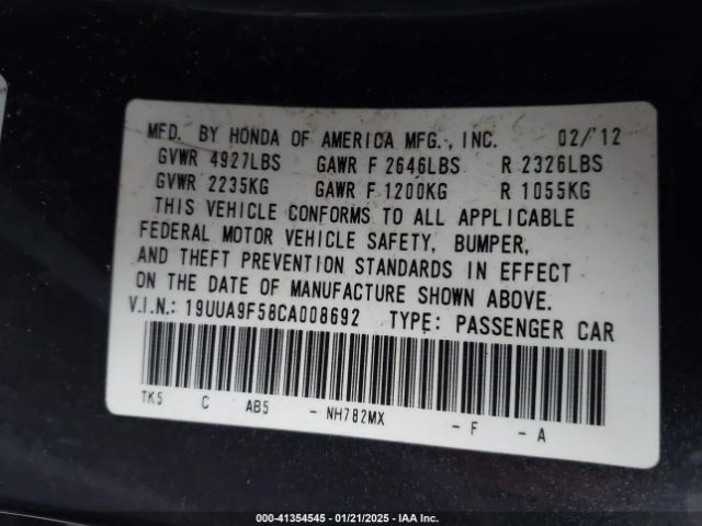 2012 ACURA TL 19UUA9F58CA008692 Photo 8