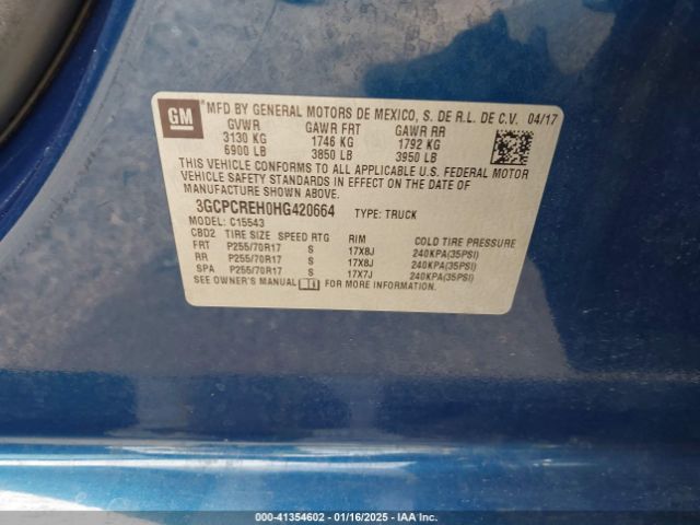 3GCPCREH0HG420664 Chevrolet Silverado 1500 1lt