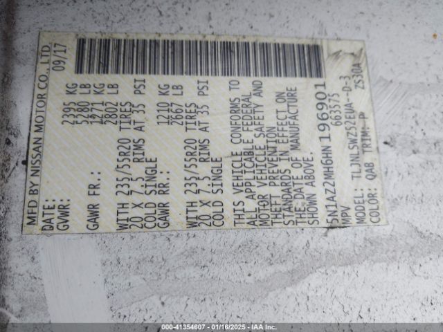 5N1AZ2MH6HN196901 Nissan Murano Platinum