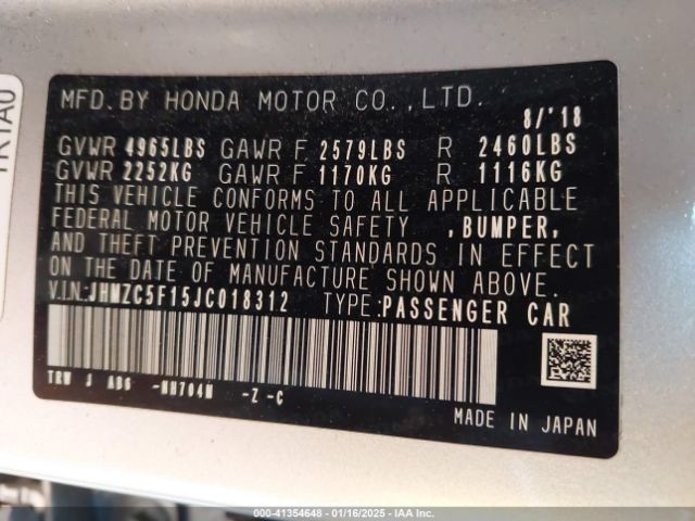 JHMZC5F15JC018312 Honda CLARITY PLUG-IN HYBRID