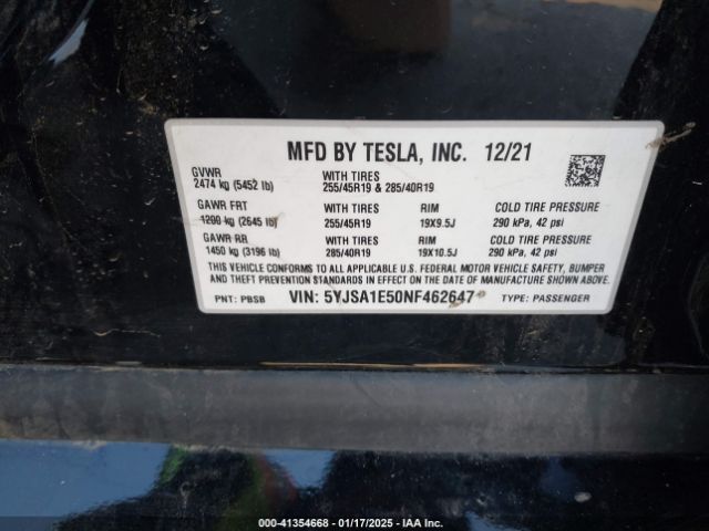 5YJSA1E50NF462647 Tesla Model S Dual Motor All-wheel Drive