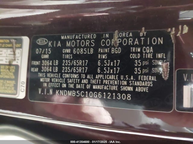 KIA SEDONA LX 2016 KNDMB5C10G6121308 Image 9