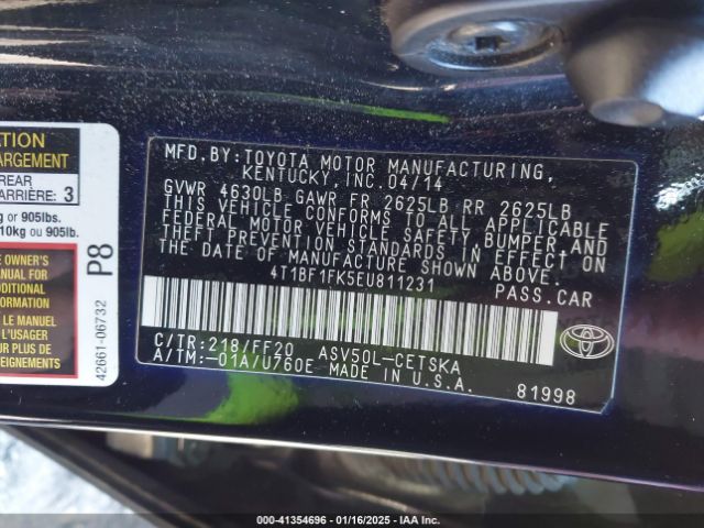 4T1BF1FK5EU811231 Toyota Camry Se Sport