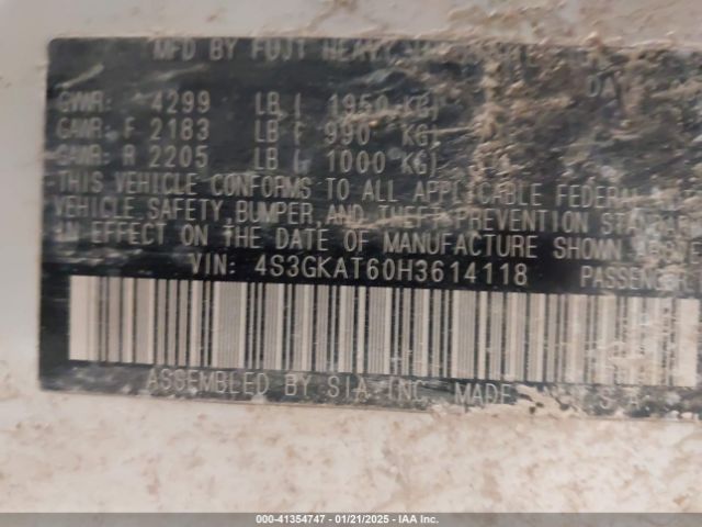 4S3GKAT60H3614118 Subaru Impreza 2.0i Limited