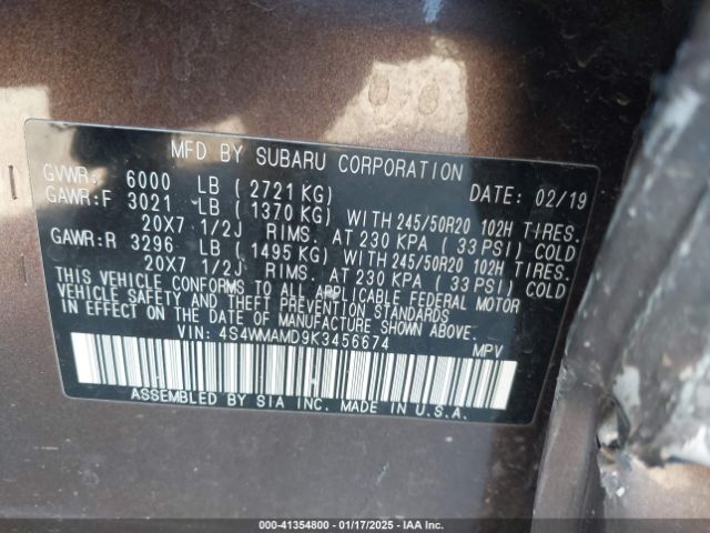 4S4WMAMD9K3456674 Subaru Ascent Limited