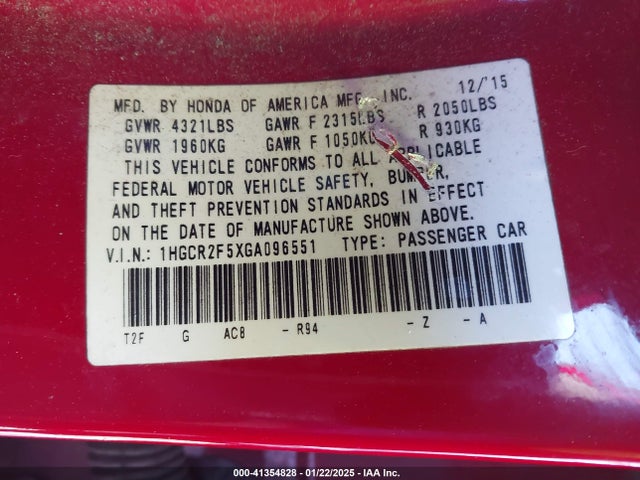 1HGCR2F5XGA096551 Honda k24w1