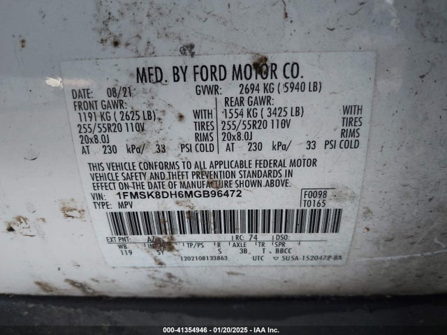 Ford EXPLORER XLT 2021 1FMSK8DH6MGB96472 Image 9