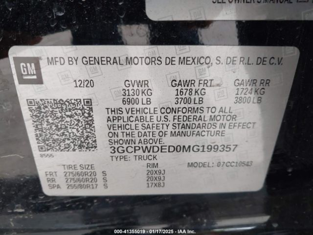 3GCPWDED0MG199357 Chevrolet Silverado 1500 2wd  Short Bed Rst
