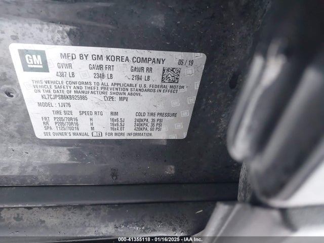 Chevrolet Trax Lt 2019 KL7CJPSB6KB925985 Image 9