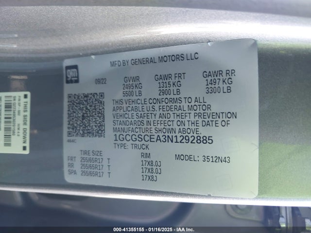 1GCGSCEA3N1292885 Chevrolet Colorado 2wd  Short Box Lt