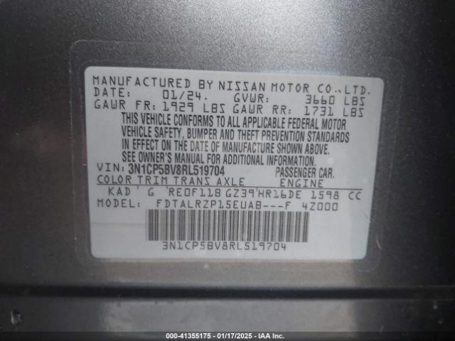3N1CP5BV8RL519704 Nissan Kicks S Xtronic Cvt