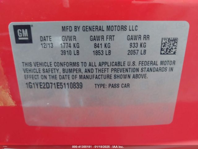 2014 CHEVROLET CORVETTE STINGRAY 1G1YE2D71E5110839 Photo 8