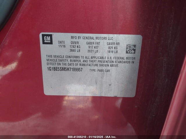 1G1BE5SM5H7189957 Chevrolet Cruze Lt Auto