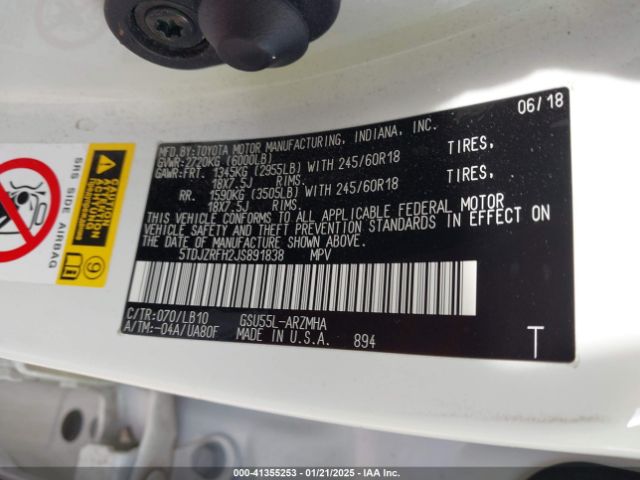 5TDJZRFH2JS891838 Toyota Highlander Xle