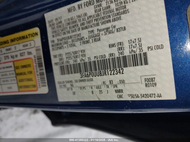 3FA6P0UU8JR122342 Ford Fusion Hybrid S