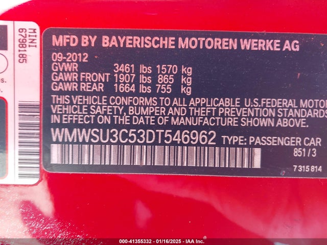 2013 MINI HARDTOP WMWSU3C53DT546962 Photo 8