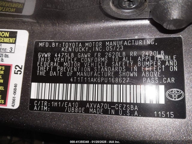 4T1T11AK6PU168627 Toyota CAMRY SE