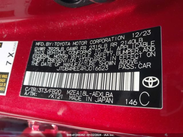 JTDB4MEE4RJ016623 Toyota COROLLA LE