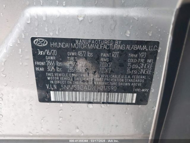 5NMS3CAD2LH217590 Hyundai Santa Fe Sel